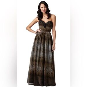 Adrianna Papell Red Carpet Leopard Chiffon Beaded Ball Evening Gown Sz 12